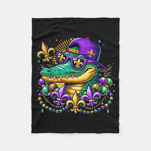 Funny Gator Mardi Gras Fleecedecke (Vorderseite)