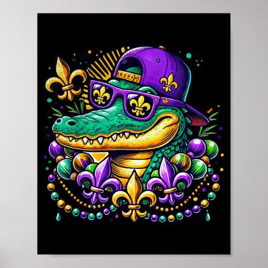 Funny Gator Mardi Gras Poster (Vorne)