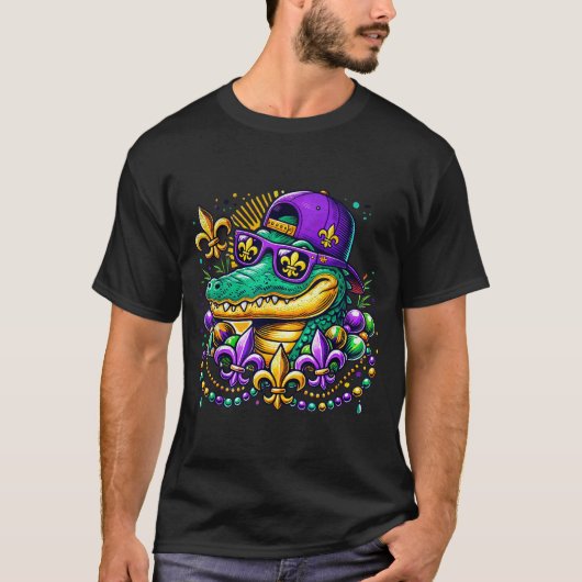 Funny Gator Mardi Gras T-Shirt (Vorderseite)