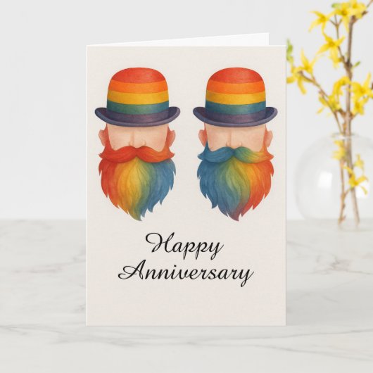 Funny Gay Beard Couple Jubiläum RegenbogenPriester Karte (Gelbe Blume)