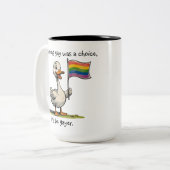 Funny Gay Duck Goose Rainbow Flag Zweifarbige Tasse (Vorderseite Links)