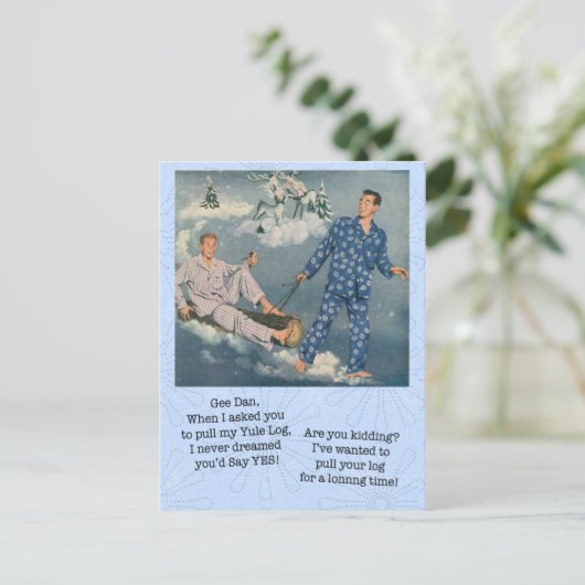 Funny Gay Weihnachten Log Postcard Postkarte (Stehend Vorderseite)