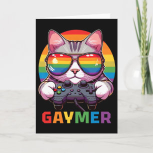 Funny Gaymer Cat Gamer Lgbtq Pride Rainbow Video G Karte