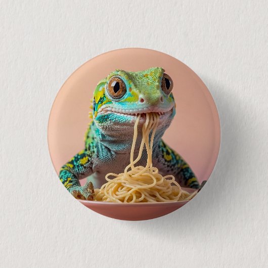 Funny Gecko Eating Spaghetti Button (Vorderseite)