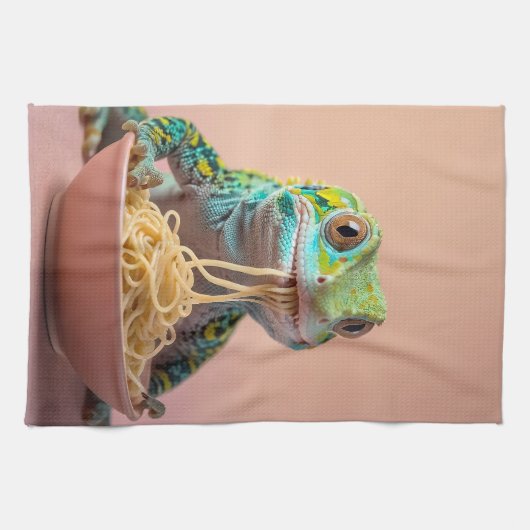 Funny Gecko Eating Spaghetti Geschirrtuch (Horizontal)