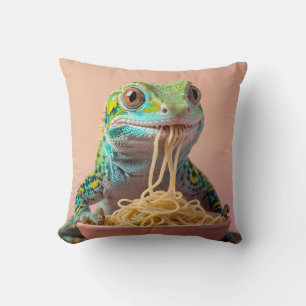 Funny Gecko Eating Spaghetti Kissen
