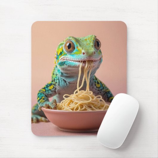 Funny Gecko Eating Spaghetti Mousepad (Mit Mouse)