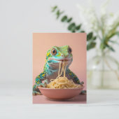 Funny Gecko Eating Spaghetti Postkarte (Stehend Vorderseite)