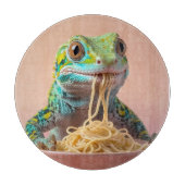 Funny Gecko Eating Spaghetti Schneidebrett (Vorderseite)