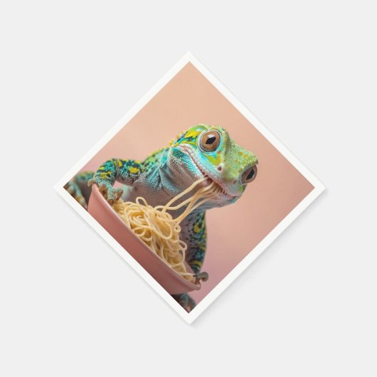 Funny Gecko Eating Spaghetti Serviette (Ecke)