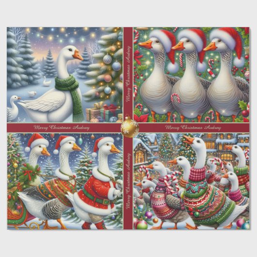 Funny Geese Christmas Wrapping Paper Geschenkpapier (Flach)