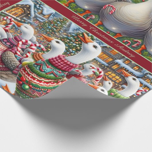 Funny Geese Christmas Wrapping Paper Geschenkpapier (Ecke)