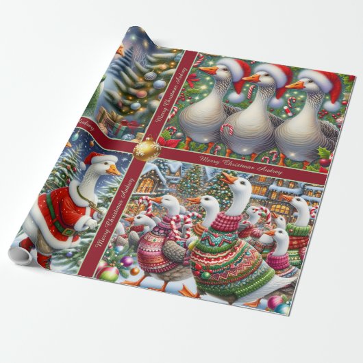 Funny Geese Christmas Wrapping Paper Geschenkpapier (Ungerollt)