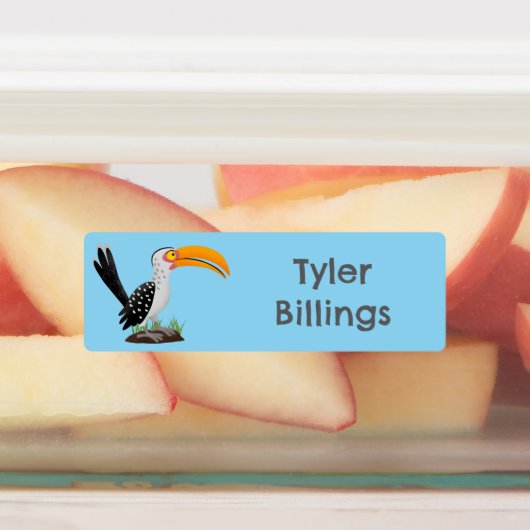 Funny Gelb-Hornbill-Cartoon personalisiert Etiketten (Befestigt)