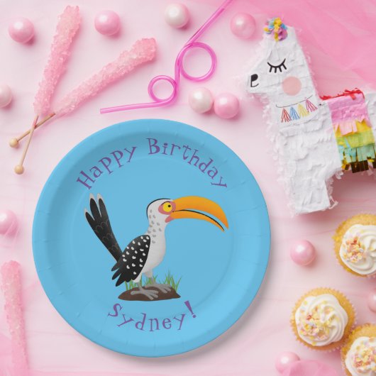 Funny gelb schnabeliger Hornbill personalisierter Pappteller (Party)