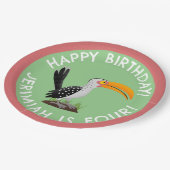 Funny gelb schnabeliger Hornbill personalisierter Pappteller (Schrägansicht)