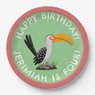 Funny gelb schnabeliger Hornbill personalisierter Pappteller