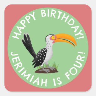 Funny gelb schnabeliger Hornbill personalisierter  Quadratischer Aufkleber