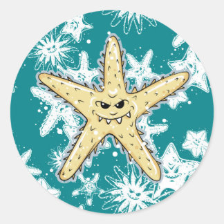 Funny gelb spitzer Starfish mit einem Spiegel Runder Aufkleber