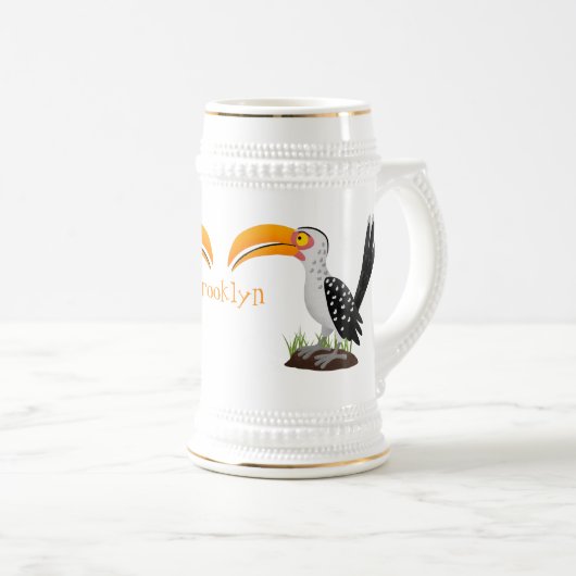 Funny Gelb Tannenvogel Safari Cartoon Bierglas (VorderseiteRechts)