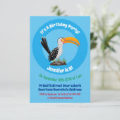 Funny Gelb Tannenvogel Safari Cartoon Einladung (Stehend Vorderseite)