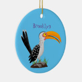 Funny Gelb Tannenvogel Safari Cartoon Keramik Ornament (Rechts)