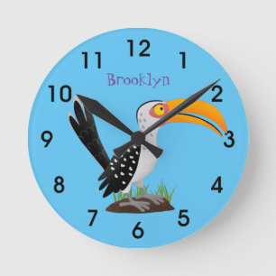 Funny Gelb Tannenvogel Safari Cartoon Runde Wanduhr