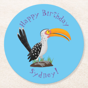 Funny Gelb Tannenvogel Safari Cartoon Runder Pappuntersetzer