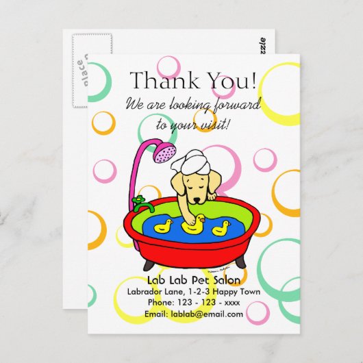 Funny Gelbe Labrador Cartoon Pet Salon Postkarte (Vorne/Hinten)