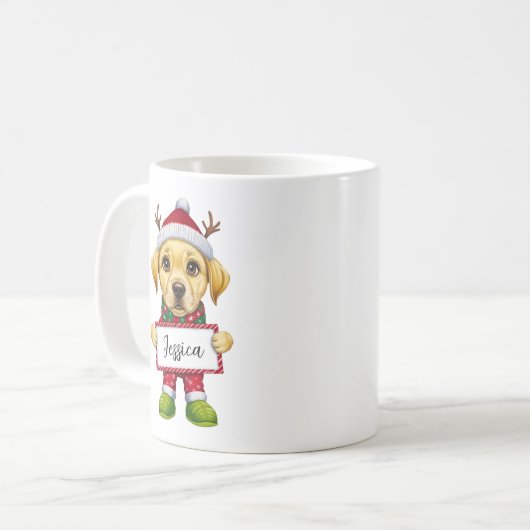 Funny Gelbe Labrador Elf Weihnachts-Tasse Kaffeetasse (Vorderseite Links)
