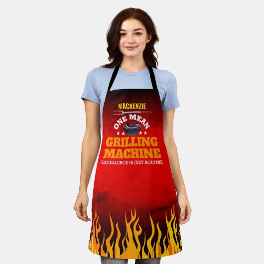 Funny Gemein Grilling Machine mit Name und Flamme Schürze (Getragen)