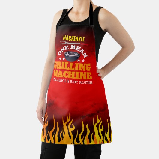 Funny Gemein Grilling Machine mit Name und Flamme Schürze (InSitu)