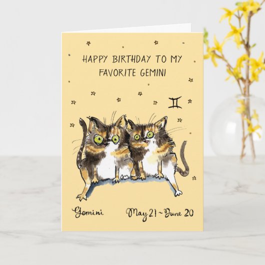 Funny Gemini Karte Zodiac Cat Star Sternzeichen Ho (Gelbe Blume)