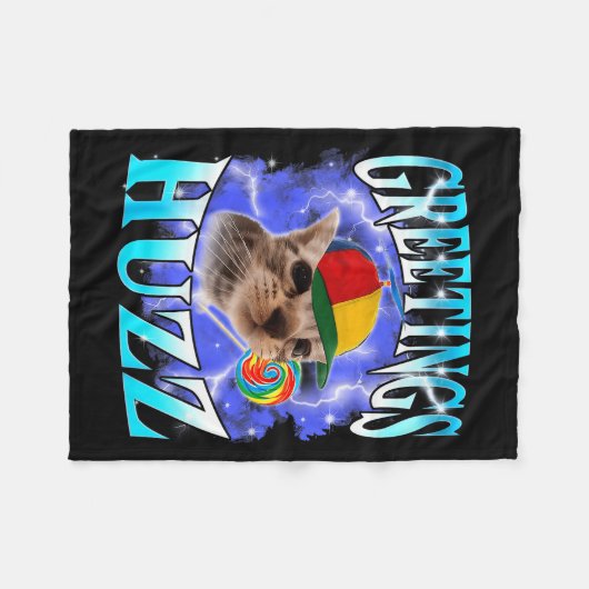 Funny Gen Z Gen Alpha Slang Cat Meme Greetings Huz Fleecedecke (Vorderseite (Horizontal))