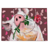 Funny Gentleman Pig mit Rose Gift Bag Große Geschenktüte (Vorderseite)