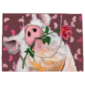 Funny Gentleman Pig mit Rose Gift Bag Große Geschenktüte (Rückseite)