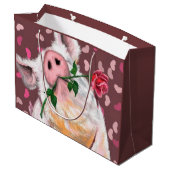 Funny Gentleman Pig mit Rose Gift Bag Große Geschenktüte (Rückseite Schrägansicht)