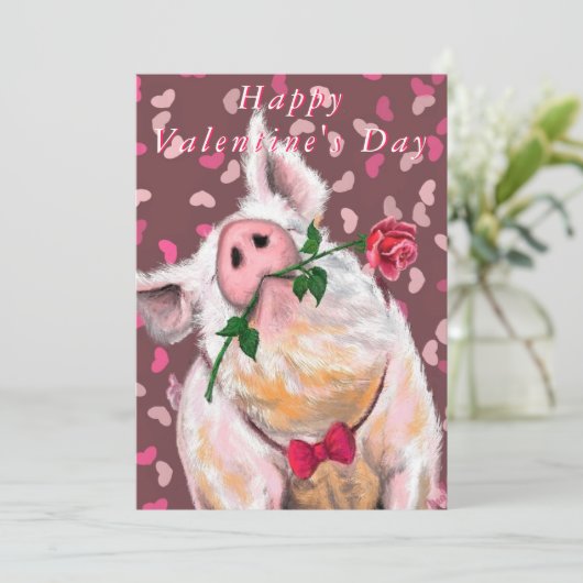 Funny Gentleman Pig Valentine's Day Card (Stehend Vorderseite)