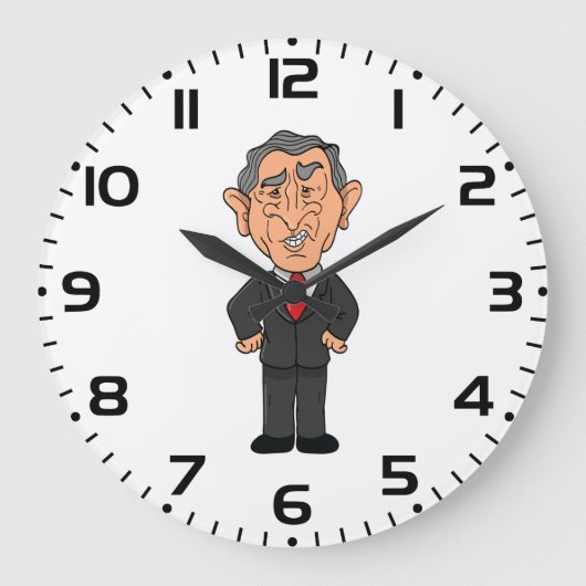 Funny George W Bush Political Caricature Große Wanduhr (Vorderseite)