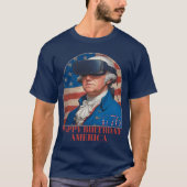 Funny George Washington VR Happy Birthday America T-Shirt (Vorderseite)