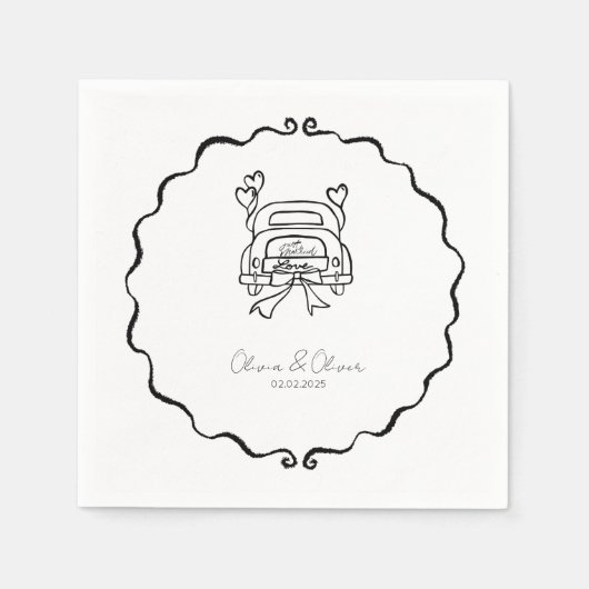 Funny gerade verheiratet Auto Brauch Hochzeit Serviette (Vorderseite)