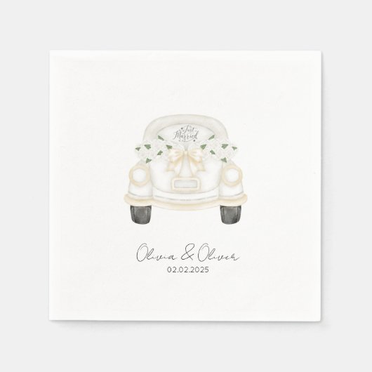 Funny gerade verheiratet Auto Brauch Hochzeit Serviette (Vorderseite)