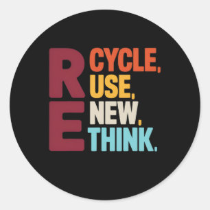 Funny Gerecycelt Wiederverwendung Erneute denken E Runder Aufkleber