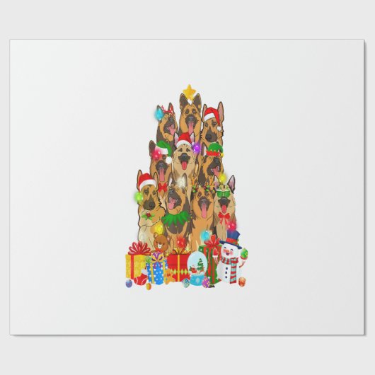Funny German Shepherd Christmas Tree Lights Gesche Geschenkpapier (Flach)