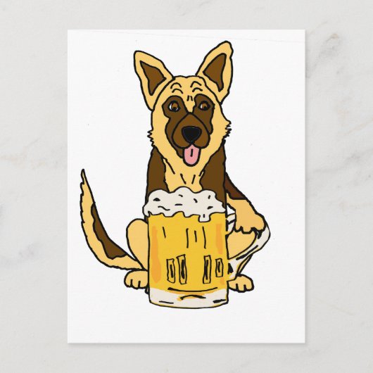 Funny German Shepherd Dog Drinks Bierkunst Postkarte (Vorderseite)
