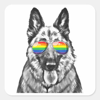 Funny German shepherd Dog Gay Pride Flag Sunglimpf Quadratischer Aufkleber