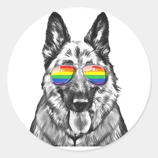 Funny German shepherd Dog Gay Pride Flag Sunglimpf Runder Aufkleber (Vorderseite)