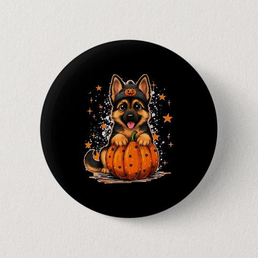 Funny German Shepherd Dog Halloween Pumpkin Graphi Button (Vorderseite)