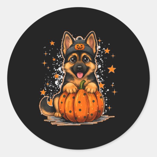 Funny German Shepherd Dog Halloween Pumpkin Graphi Runder Aufkleber (Vorderseite)