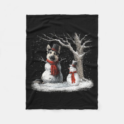 Funny German Shepherd Dog In The Snow Tree Christm Fleecedecke (Vorderseite)